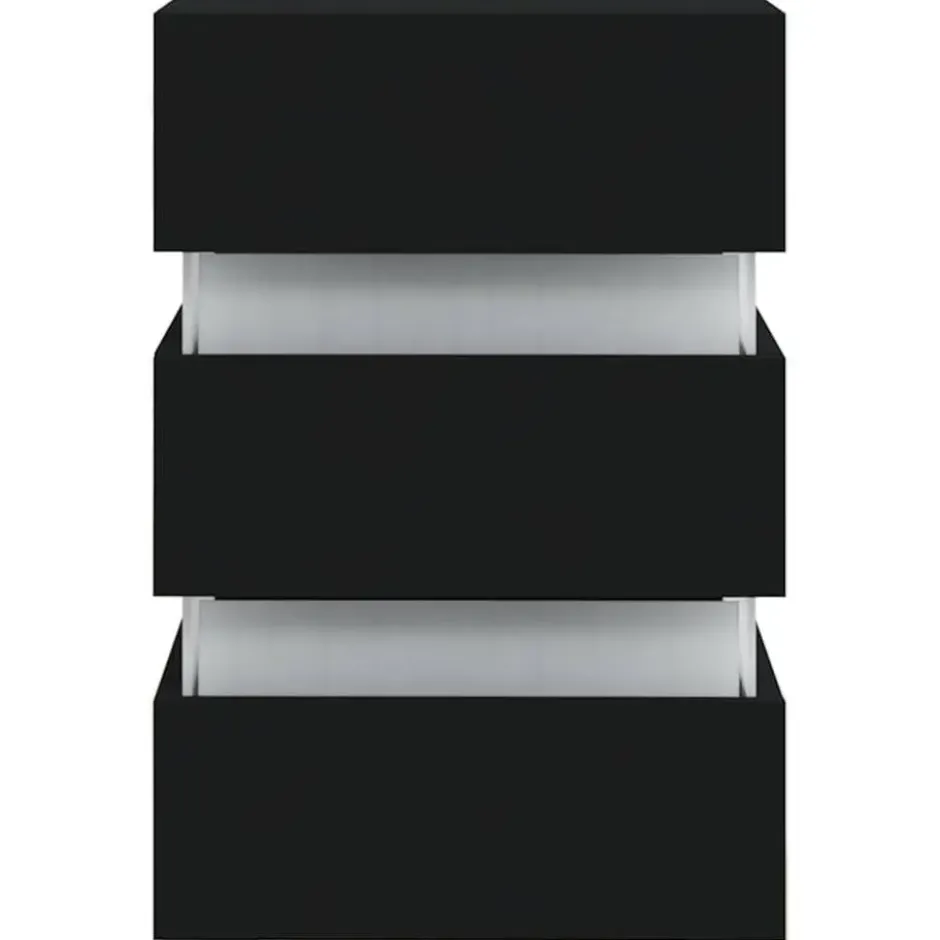 vidaXL - Nachtkastje met LED en 3 lades - Zwart - Bewerkt hout- 45x35x67 cm