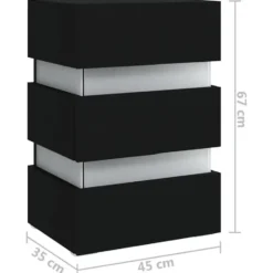 vidaXL - Nachtkastje met LED en 3 lades - Zwart - Bewerkt hout- 45x35x67 cm