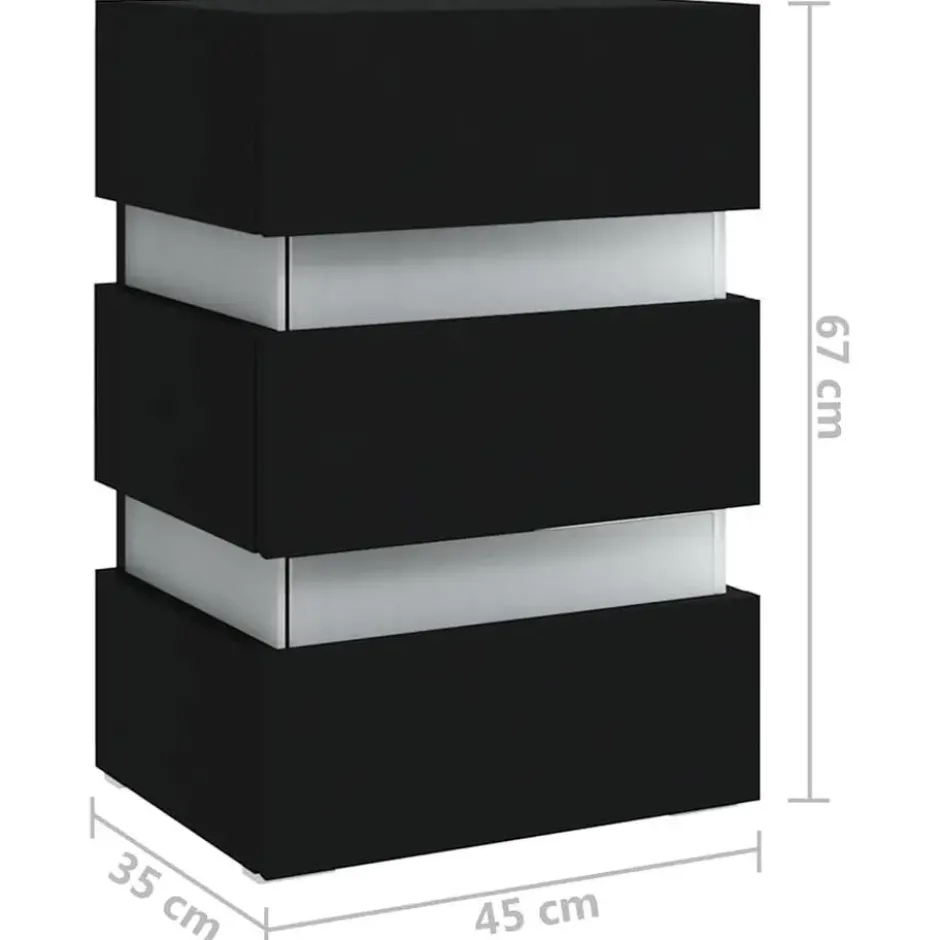 vidaXL - Nachtkastje met LED en 3 lades - Zwart - Bewerkt hout- 45x35x67 cm