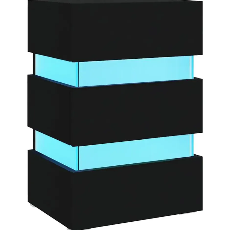 vidaXL - Nachtkastje met LED en 3 lades - Zwart - Bewerkt hout- 45x35x67 cm