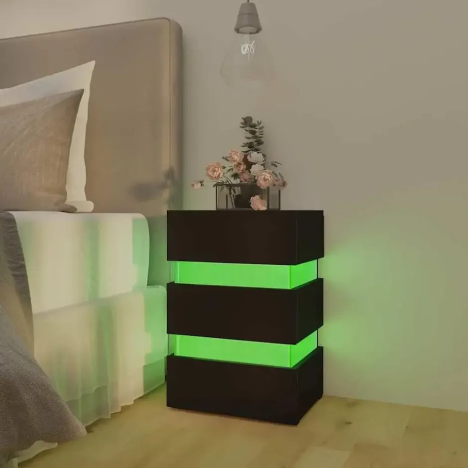 vidaXL - Nachtkastje met LED en 3 lades - Zwart - Bewerkt hout- 45x35x67 cm