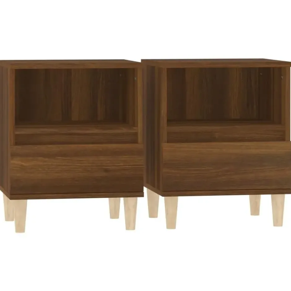 vidaXL - Nachtkastjes met houten poten - Bruin eiken - 40x35x50 cm - Set van 2