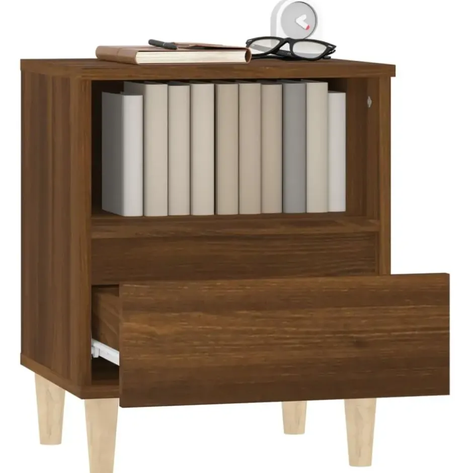vidaXL - Nachtkastjes met houten poten - Bruin eiken - 40x35x50 cm - Set van 2