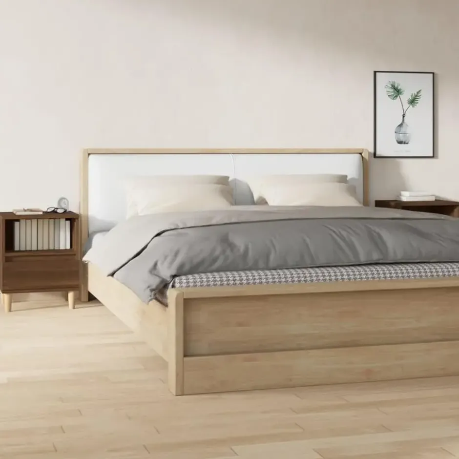vidaXL - Nachtkastjes met houten poten - Bruin eiken - 40x35x50 cm - Set van 2