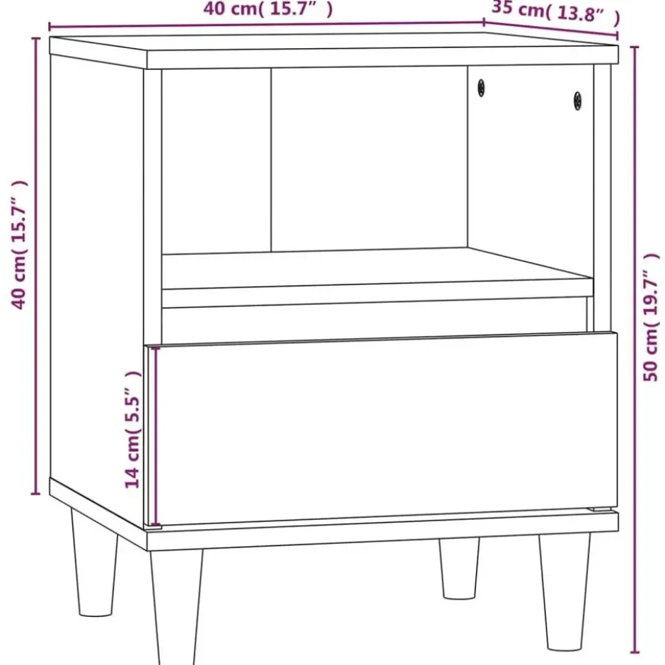 vidaXL - Nachtkastjes met houten poten - Bruin eiken - 40x35x50 cm - Set van 2