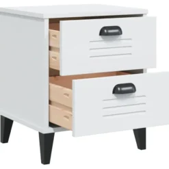 vidaXL - Nachtkastje VIKEN met metalen poten en 2 lades - Wit - 40x35x48 cm
