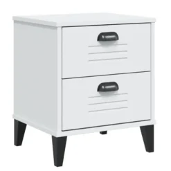 vidaXL - Nachtkastje VIKEN met metalen poten en 2 lades - Wit - 40x35x48 cm