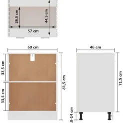 vidaXL - Onderkast Lyon - Wit - Bewerkt hout - 60x46x81,5 cm