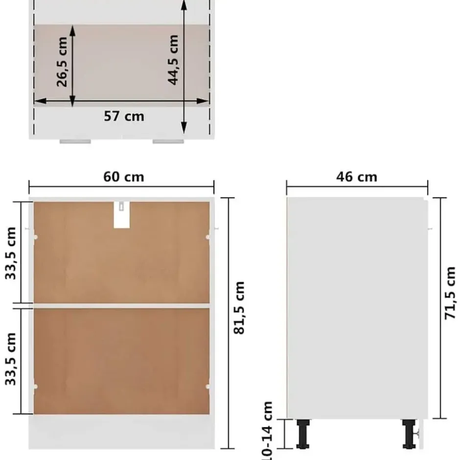 vidaXL - Onderkast Lyon - Wit - Bewerkt hout - 60x46x81,5 cm