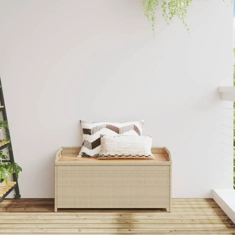 vidaXL - Opbergbankje bruin - Poly rattan en acaciahout - 100x50x52 cm