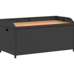 vidaXL - Opbergbankje zwart - Poly rattan en acaciahout - 100x50x52 cm