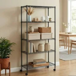 vidaXL - Opbergrek 5-laags met wielen 250 kg 75x35x155 cm zwart