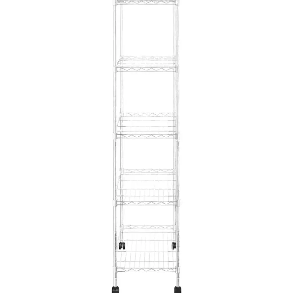 vidaXL - Opbergrek 5-laags met wielen 250 kg 75x35x155 cm chroomkleurig