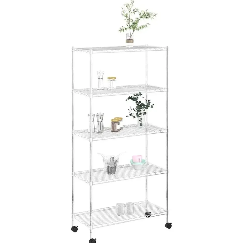 vidaXL - Opbergrek 5-laags met wielen 250 kg 75x35x155 cm chroomkleurig