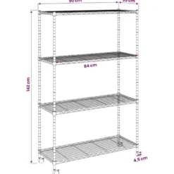 vidaXL - Opbergrek 4-laags met wielen 200 kg 90x35x142 cm chroomkleurig