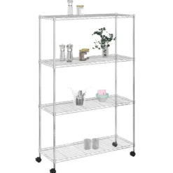 vidaXL - Opbergrek 4-laags met wielen 200 kg 90x35x142 cm chroomkleurig