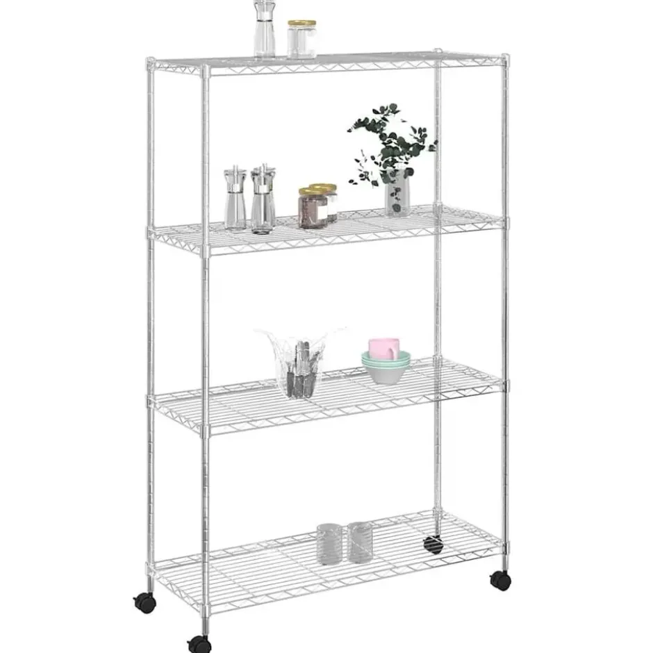 vidaXL - Opbergrek 4-laags met wielen 200 kg 90x35x142 cm chroomkleurig