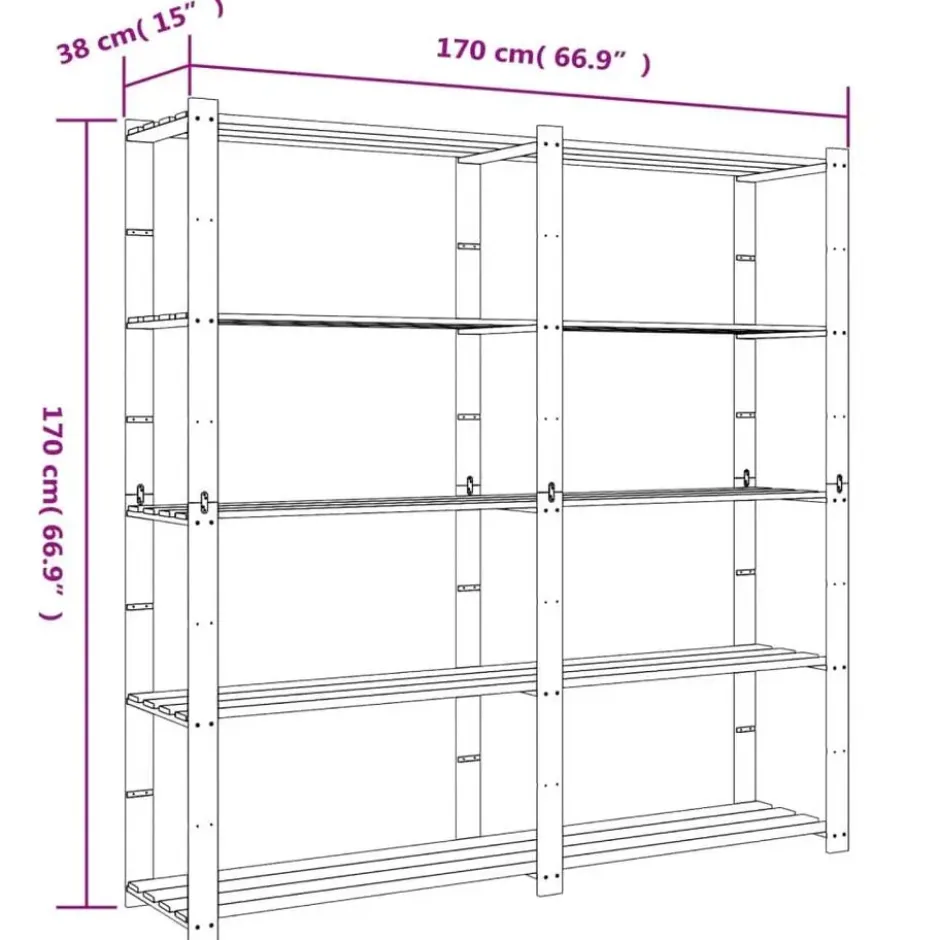 vidaXL - Opbergrek 5-laags 170x38x170 cm massief grenenhout grijs opbergmeubel