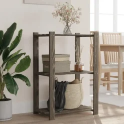 vidaXL - Opbergrek 3-laags 60x38x90 cm massief grenenhout grijs opbergmeubel