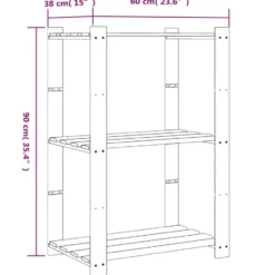 vidaXL - Opbergrek 3-laags 60x38x90 cm massief grenenhout grijs opbergmeubel