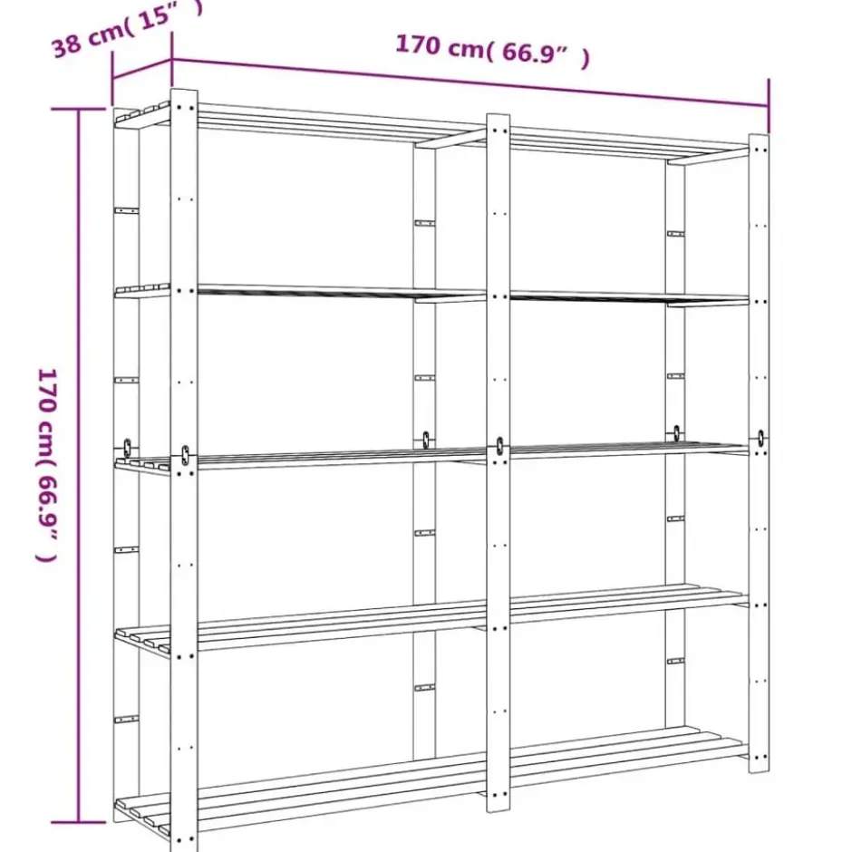 vidaXL - Opbergrek 5-laags 170x38x170 cm massief grenenhout zwart opbergmeubel