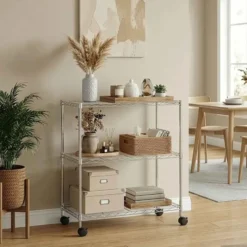 vidaXL - Opbergrek met wielen 3-laags 150 kg 60x35x81 cm chroomkleurig