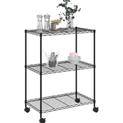 vidaXL - Opbergrek met wielen 3-laags 60x35x81 cm 150 kg zwart opbergmeubel