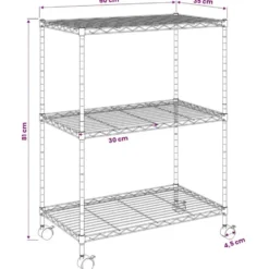 vidaXL - Opbergrek met wielen 3-laags 60x35x81 cm 150 kg zwart opbergmeubel