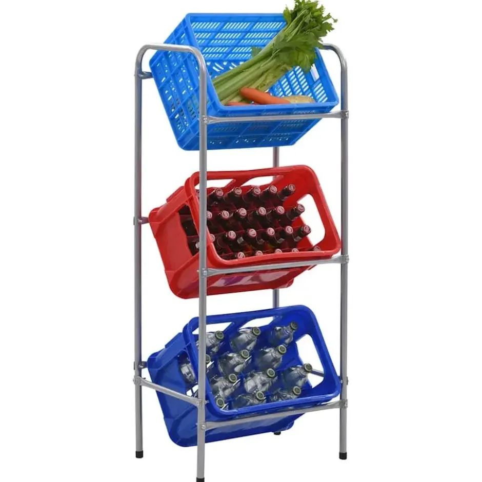 vidaXL - Opbergrek voor 3 Kratten Staal Zilverkleurig Krattenrek Rek Opbergrek
