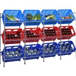 vidaXL - Opbergrek voor 12 kratten 190x33x116 cm staal zilverkleurig