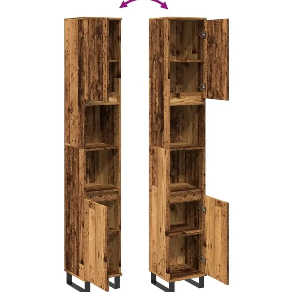 vidaXL - Oud hout Kolomkast met 2 deuren 2 vakken - Ijzer en hout - 30x30x190 cm