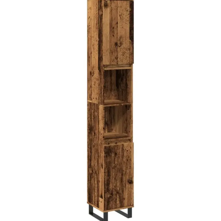vidaXL - Oud hout Kolomkast met 2 deuren 2 vakken - Ijzer en hout - 30x30x190 cm