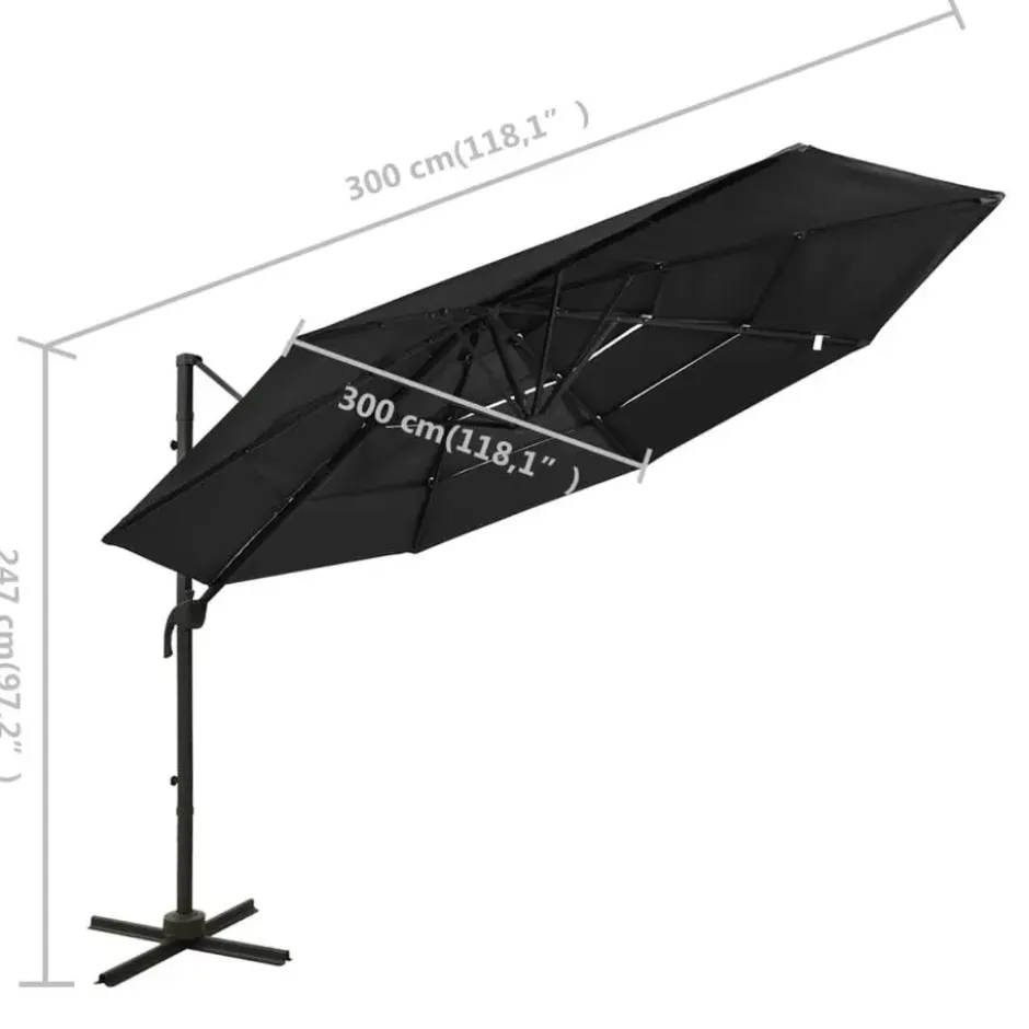 vidaXL - Parasol - Zwart - Polyester