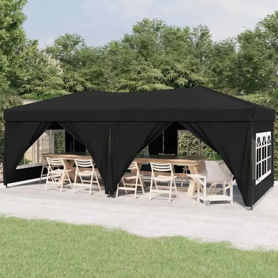 vidaXL - Partytent inklapbaar met zijwanden - 3x6 m zwart
