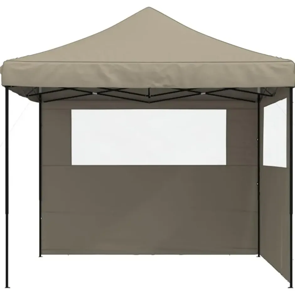 vidaXL - Partytent inklapbaar pop-up met 2 zijwanden taupe partytent feesttent