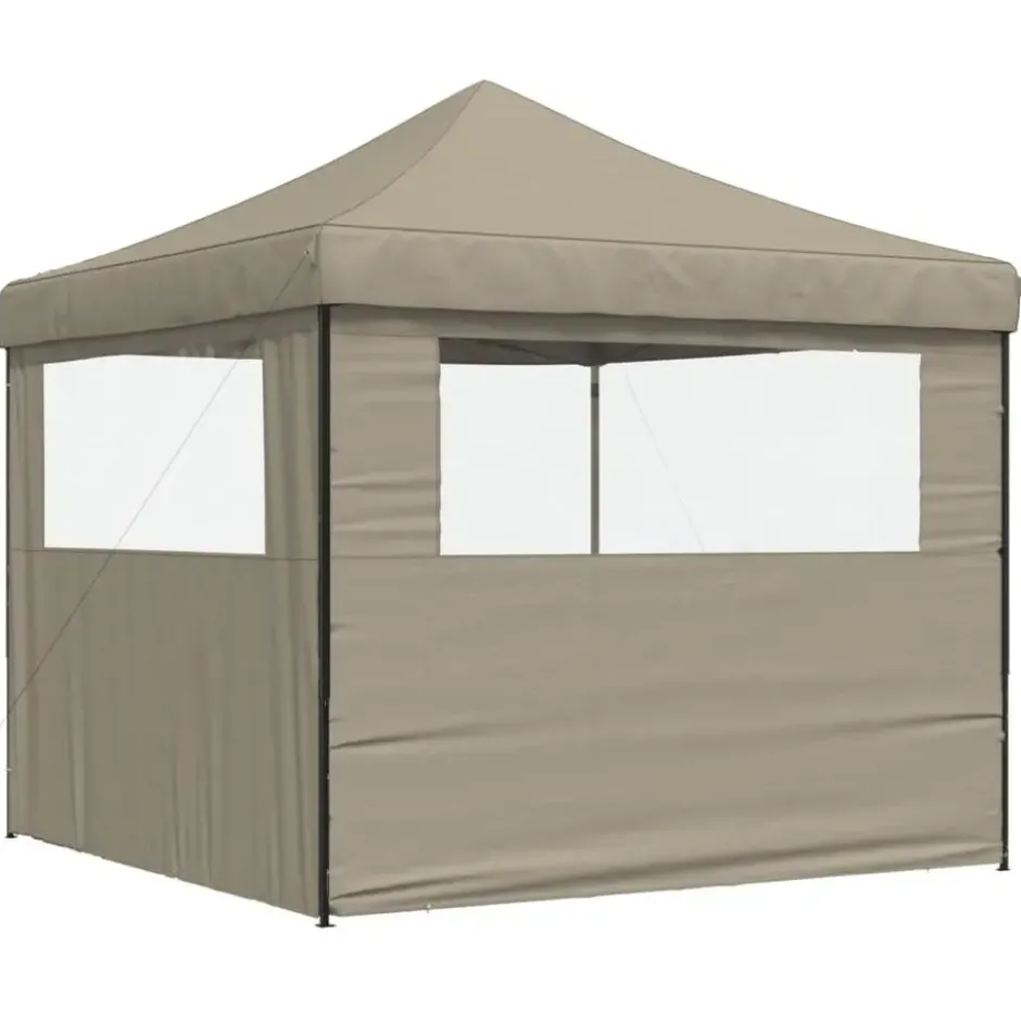 vidaXL - Partytent inklapbaar pop-up met 2 zijwanden taupe partytent feesttent