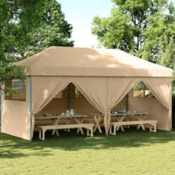 vidaXL - Partytent inklapbaar pop-up met 4 zijwanden - beige partytent feesttent