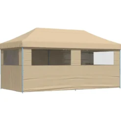 vidaXL - Partytent inklapbaar pop-up met 4 zijwanden - beige partytent feesttent