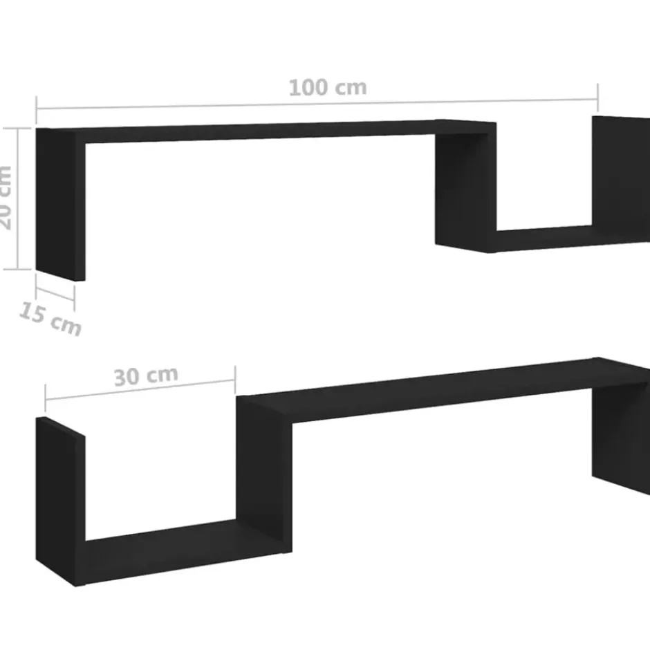 vidaXL - Plank - Zwart - Bewerkt hout - 2 stuks