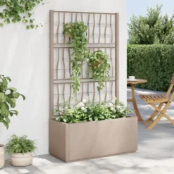 vidaXL - Plantenbak met latwerk 80x36x140 cm polypropeen lichtbruin bloempot