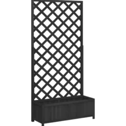 vidaXL - Plantenbak met latwerk massief vurenhout 90x35x180 cm zwart