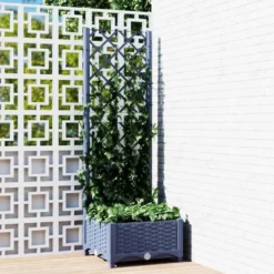 vidaXL - Plantenbak met trellis blauwgrijs 40x40x121,5 cm PP