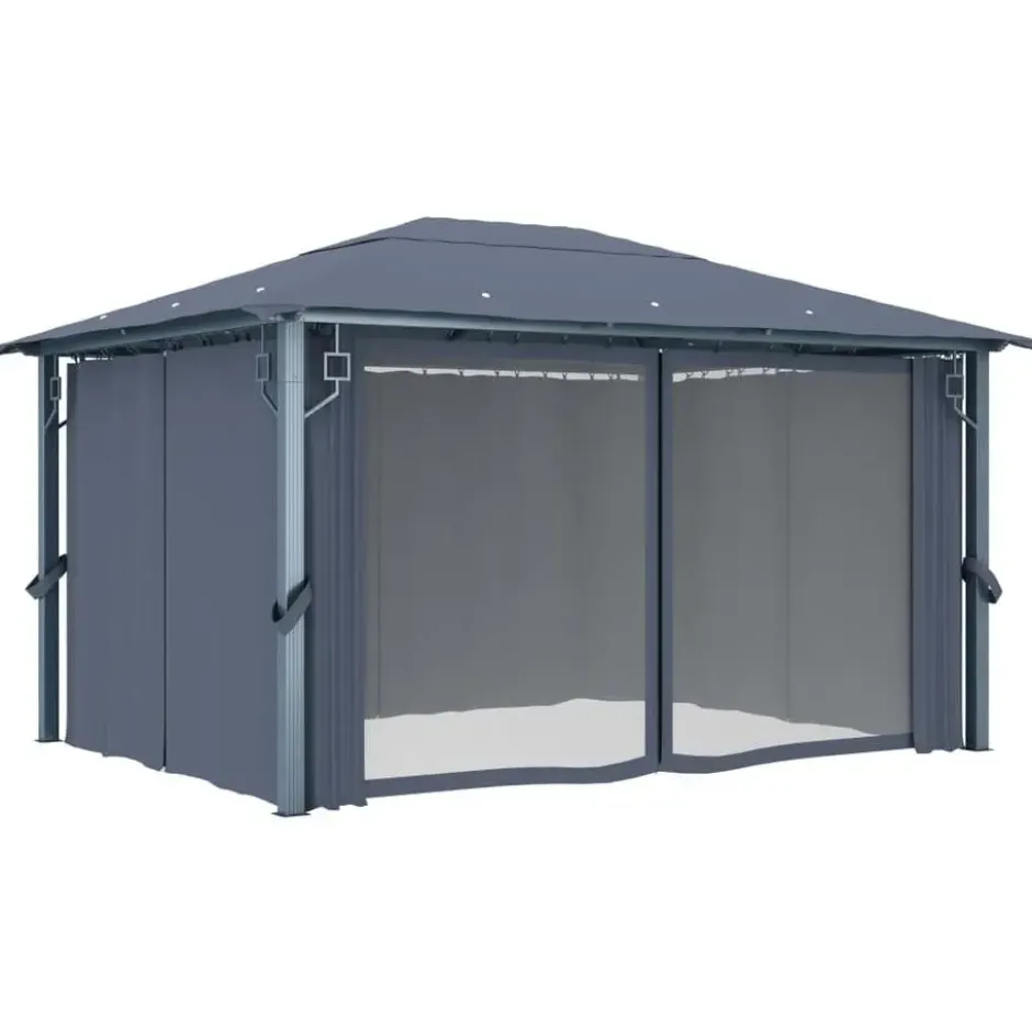 VIDAXL Prieel met gordijn 400x300 cm aluminium antraciet