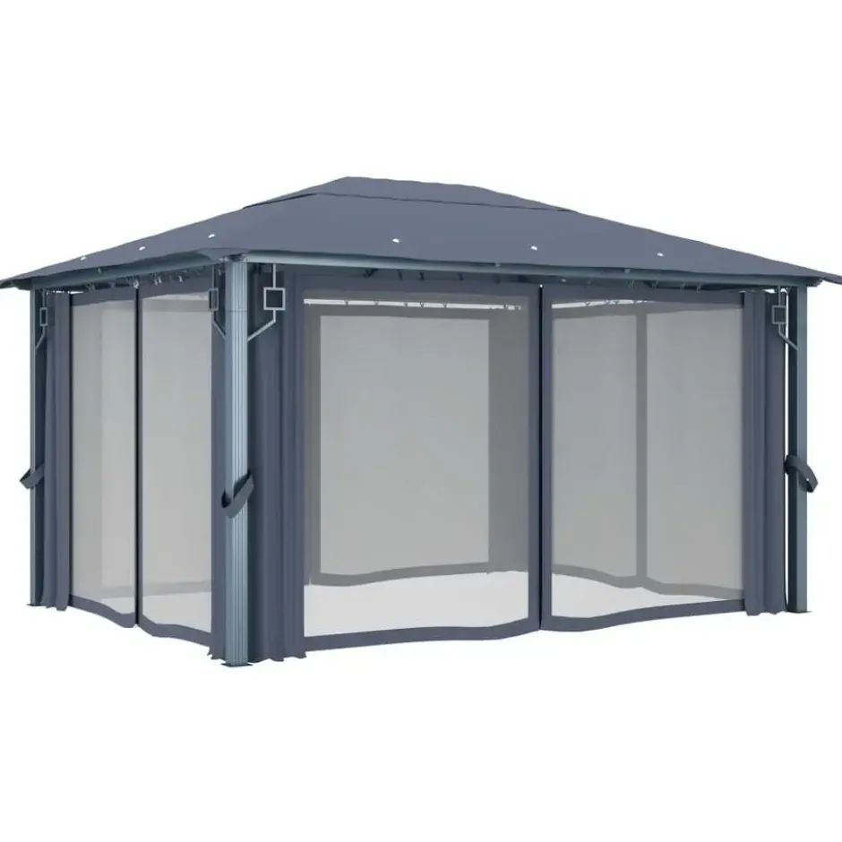 VIDAXL Prieel met gordijn 400x300 cm aluminium antraciet