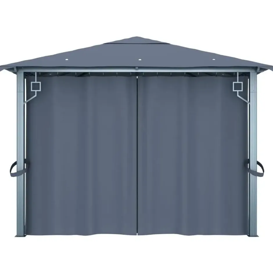VIDAXL Prieel met gordijn 400x300 cm aluminium antraciet