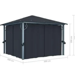 VIDAXL Prieel met gordijn 300x300 cm aluminium antraciet
