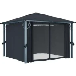 VIDAXL Prieel met gordijn 300x300 cm aluminium antraciet