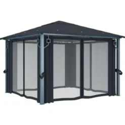 VIDAXL Prieel met gordijn 300x300 cm aluminium antraciet