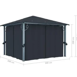 VIDAXL Prieel met gordijn 300x300 cm aluminium antraciet