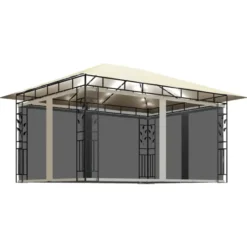 vidaXL - Prieel Met Lichtslinger - Crème - Stof - 4 x 3 x 2.73 m